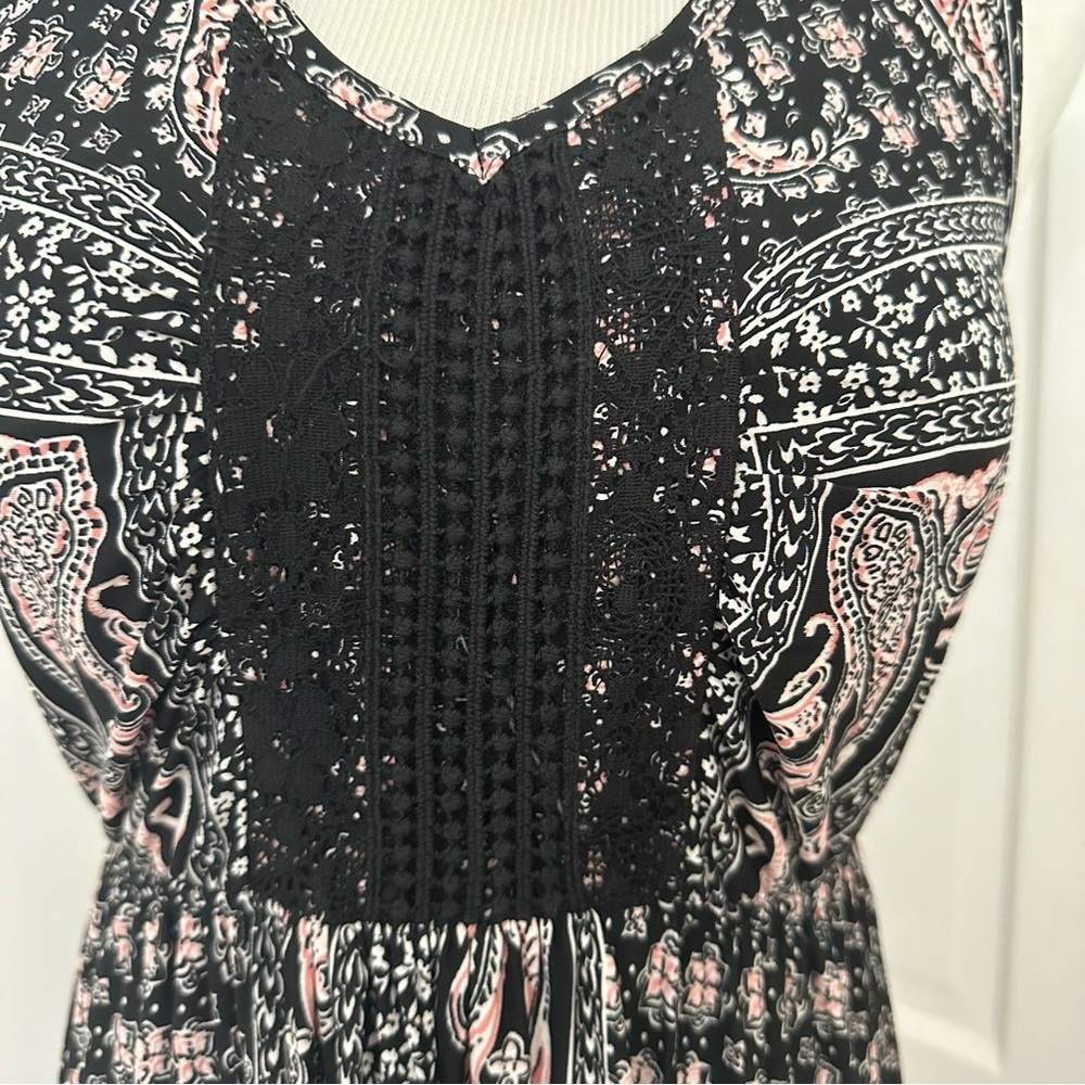 NWT Style & Co Macy's Maxi Dress Crochet V-neck Black Pink XS Tank Sleeveless - Picture 4 of 14